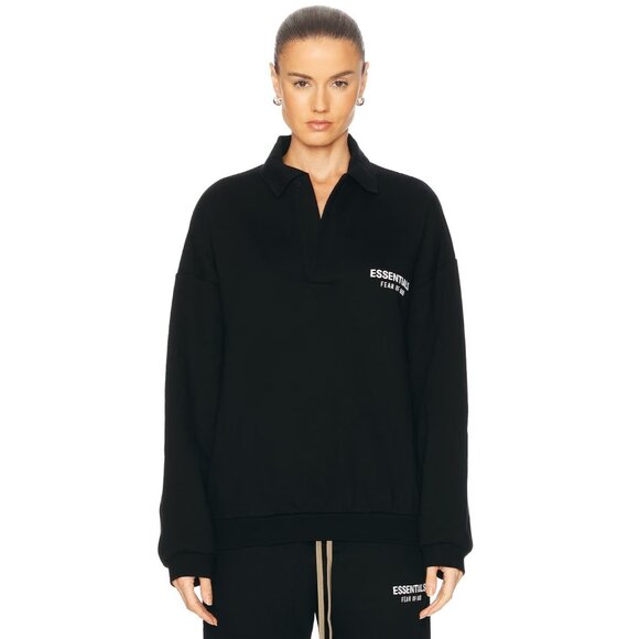 Fear of God ESSENTIALS Fleece Polo in Black Small New Womens Sweatshirt Pullover - Picture 1 of 15